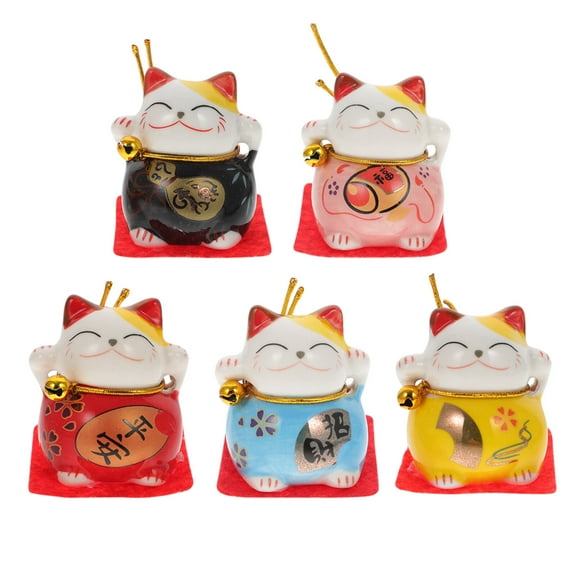 Gymnture Japanese Maneki Neko Fortune Cat Figurines - Set of 5