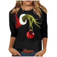 thumbnail image 2 of Chandail de Noël Abordable Corashan Chandail de Noël Laid pour Femme Nouveau Col Rond Mode Imprimé Manches 3/4 T-Shirt Imprimé Haut Ajusté Hauts Décontractés Vert, m, 2 of 5