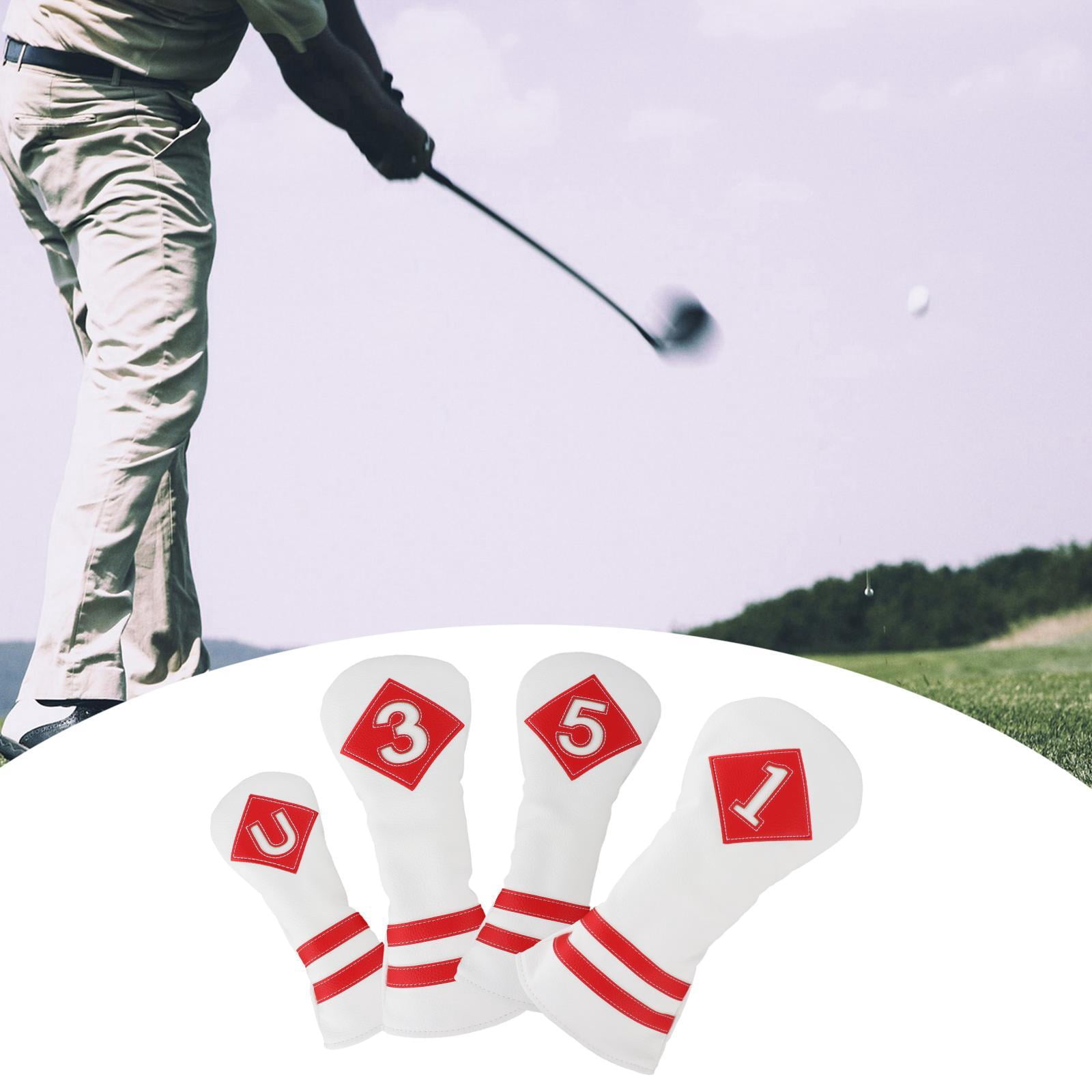 funtasica 4x Universal Golf wood top Cover Golf Club Headcover Driver Woods Protective UT Sleeves PU Leather Long Neck Embroidery for Hybrid , Number White Red Number