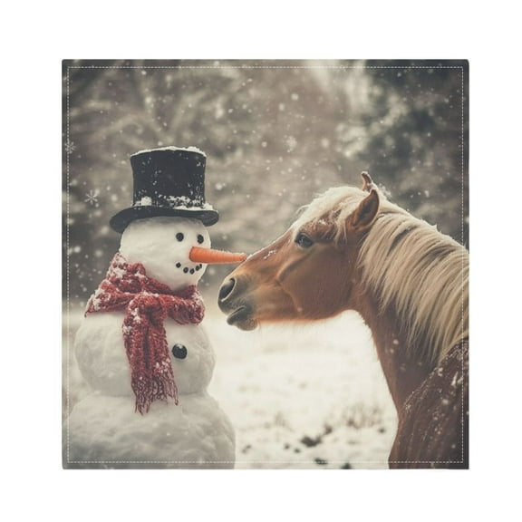 Qxltty A Snowman with A Horse Napkins 20×20in Perfect for Parties Dinners Weddings Cocktail Housewarming Cloth Napkins Set of 6