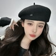 thumbnail image 1 of Gorro de boina de verano para mujer | Gorra de playa de poliéster ajustable ligera y transpirable | Protección solar fina casual para exteriores | Negro Beige Caqui | 56-58cm | 1 Paquete, 1 of 7