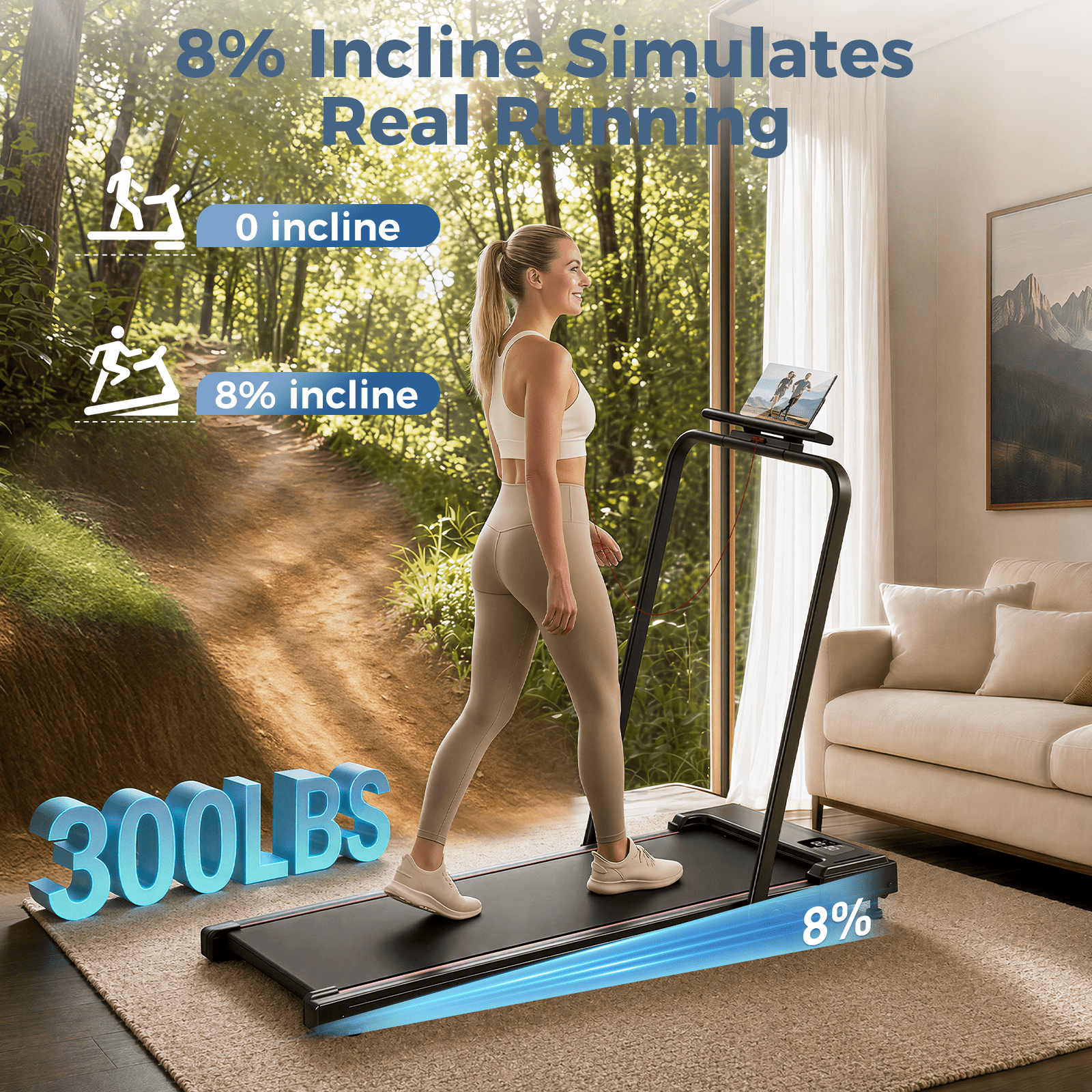 Treadmill 2 in 1 for Home/Office with Incline,Patbrela 300 Lbs Walking Pad Treadmill with HandleBar,Under Desk Treadmill ,LED Display & Remote Control
