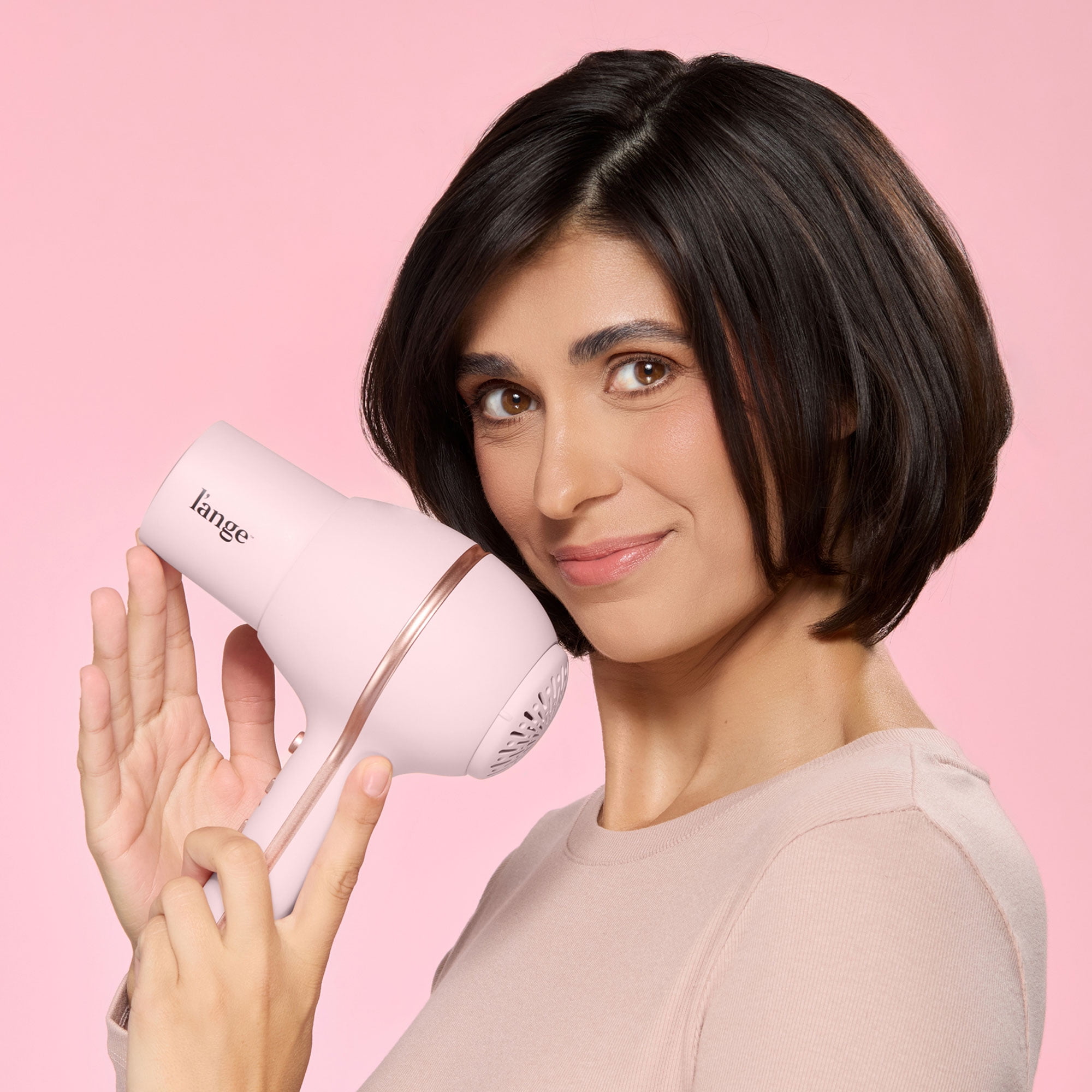 L'ange Hair HotStuff Compact Ionic Hair Dryer | Fast-Drying Hair Dryer with Cool Shot Button & Nozzle Attachment (Blush)