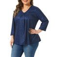thumbnail image 4 of Agnes Orinda Plus Size Womens V Neck 3/4 Elbow Sleeve Top Botanical Print Blouse Tunic t Shirt Tops Casual Dressy 3X Navy Blue, 4 of 6