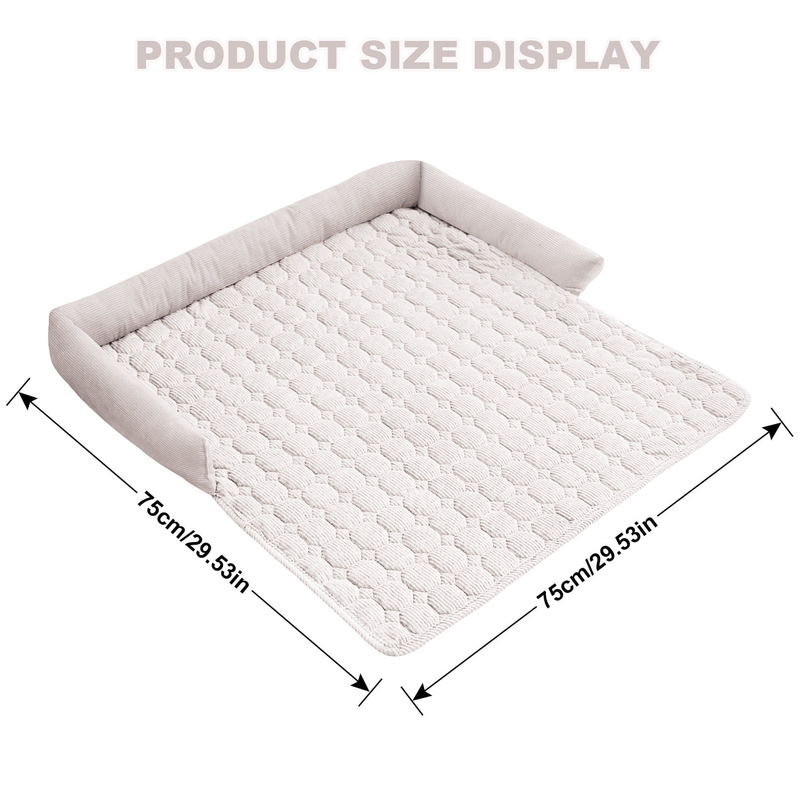 Eurhowing Dog Couch Cover 30"x30", Corduroy Dog Bed Mat for Couch with 3 Side Dog Pillow, Washable Sofa Cover Pet Furniture Protector for Dogs&Cats, Off-White