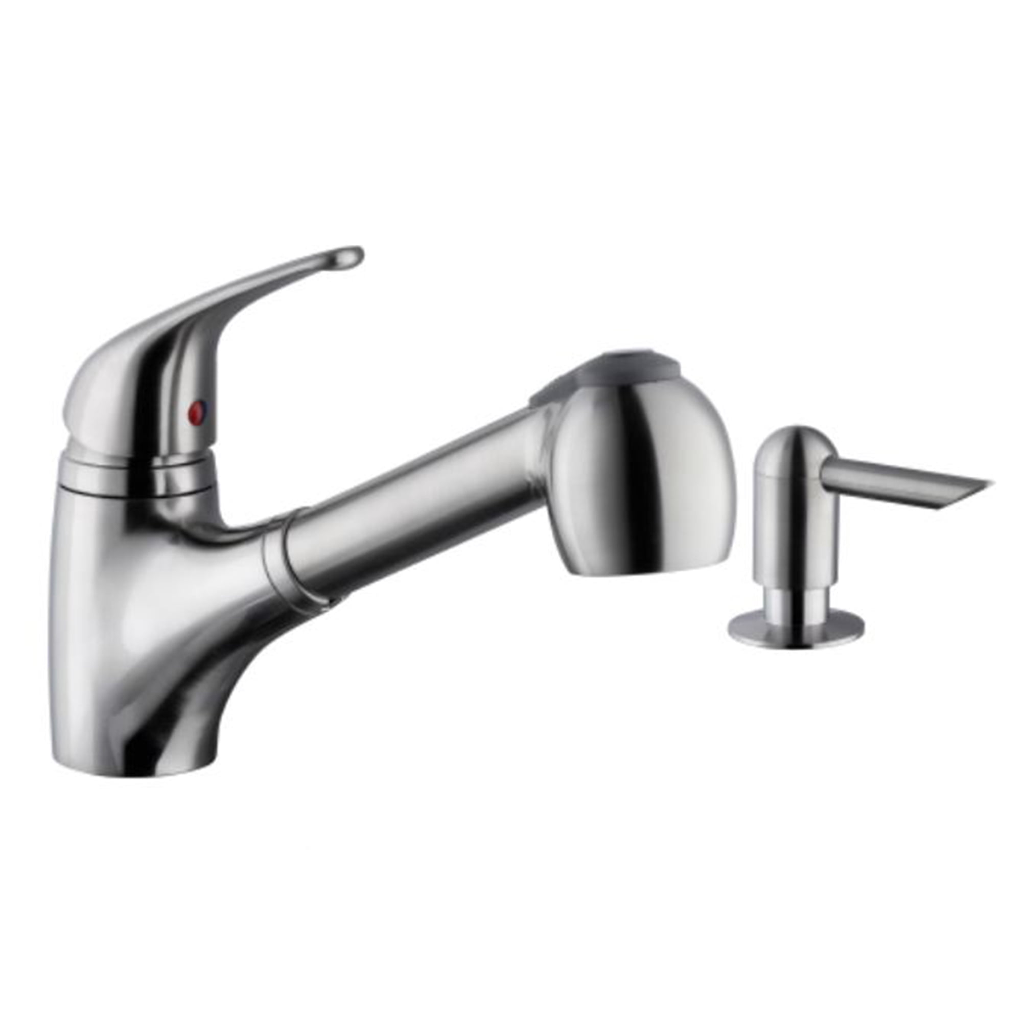 Low Profile 1Handle PullOut Kitchen Faucet with Dispenser in Brushed