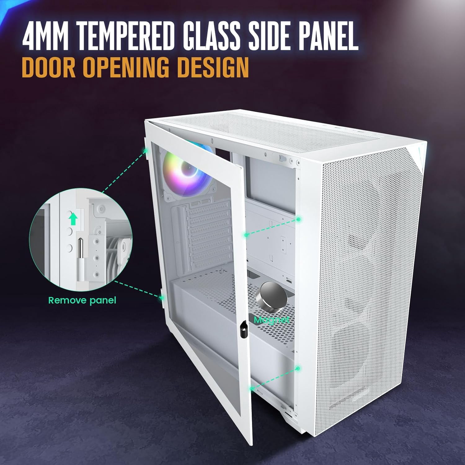 VETROO AL800 Full Tower E-ATX PC Computer Case w/Door Opening Design Tempered Glass-White