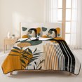 thumbnail image 3 of Twin Quilt Set 68''x86'', Boho Middle Century Lightweight Summer Bedspread Coverlet Set with 2 Pillow Shams, Abstract Orange Geometric Leaves Breathable All Season Quilt Bedding for Dorm/Bedroom, 3 of 9