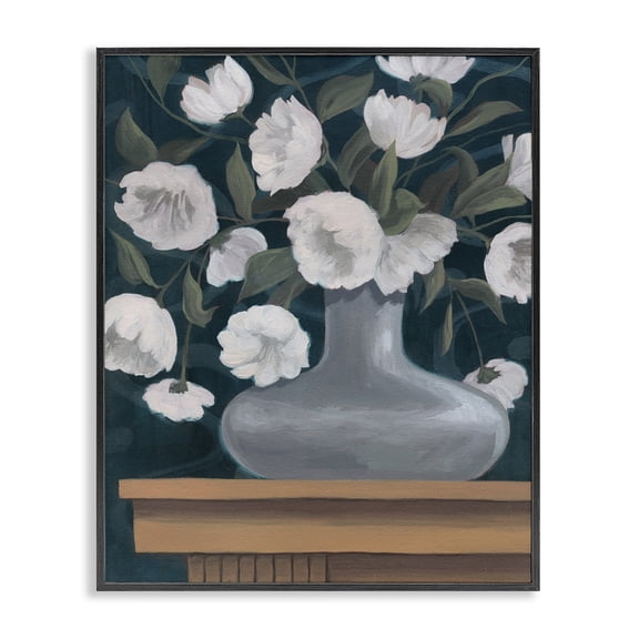 Stupell Industries Contemporary White Flowers in Round Vase Black Framed Giclee Art, 11 x 14, by Grace Popp