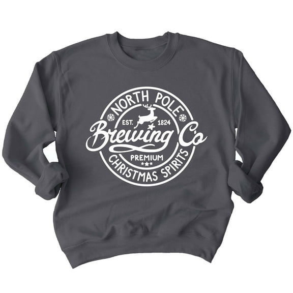 Christmas North Pole Brewing Co Christmas Spirits Shirt Crewneck Sweatshirt, M, Charcoal