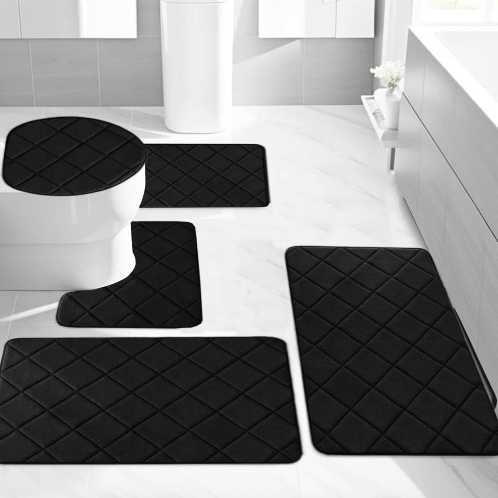5-Piece Foam Bath Mat Set, Soft Water Absorbent Non-Slip Bathroom Rugs for Shower Toilet Bath, Thick Comfortable Floor Mats for Home Spa Relaxation, Washable Quick Drying for Bathroom or Guest Room