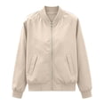 thumbnail image 5 of Women Zip Up Long Sleeve Bomber Jacket, Casual Loose Fit Windproof Outerwear Coat For Daily Street Wear Beige,L, 5 of 9