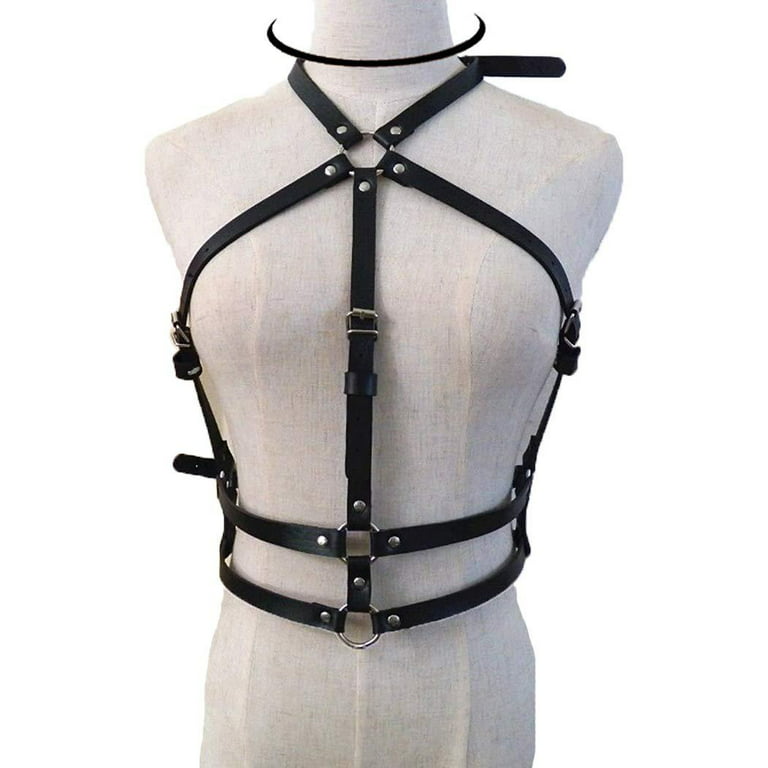 Asooll Punk Leather Harness Bra Body Chain Sexy Waist Chains Nightclub Prom  Body Chains Fashion Belly Belts Body for Women Black