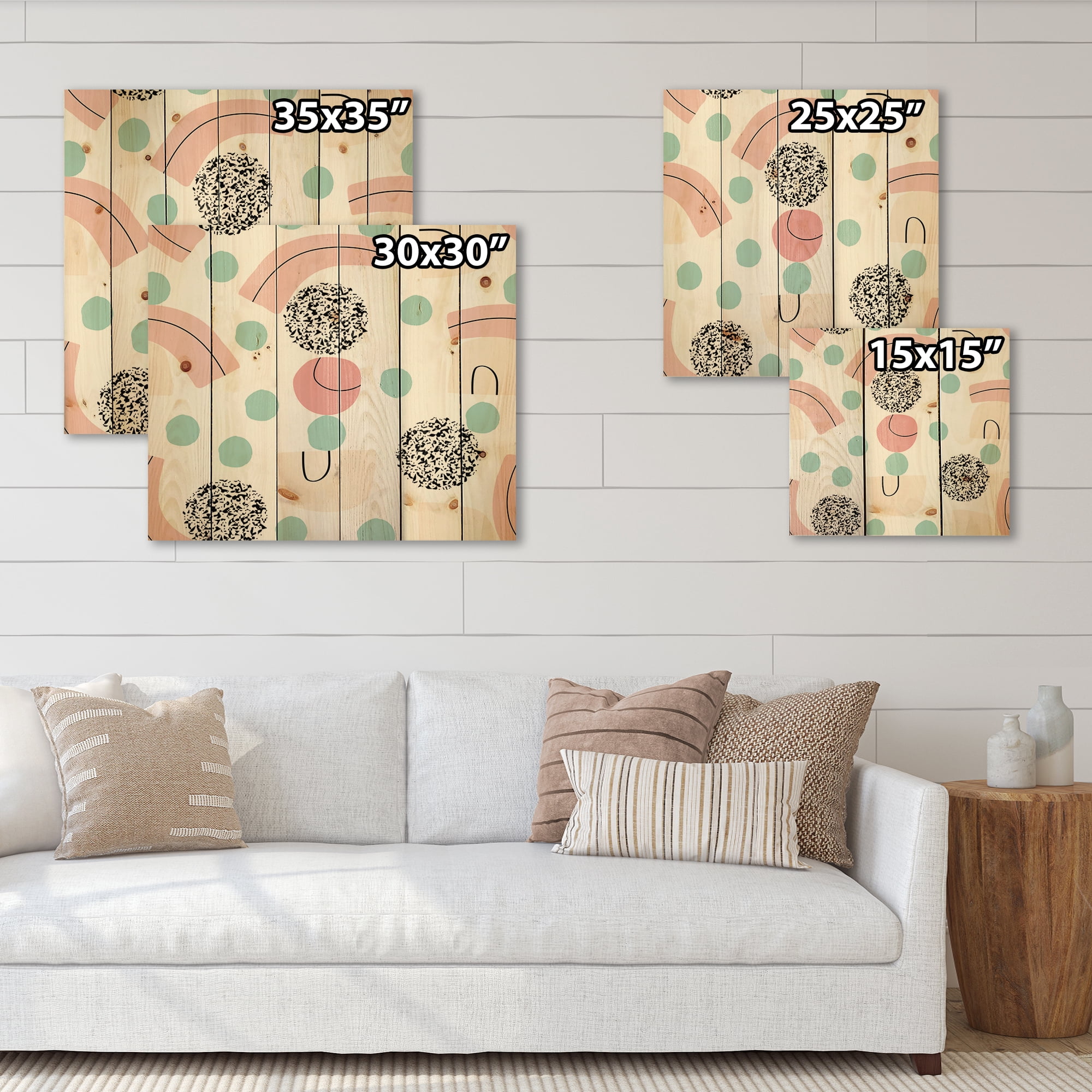 Designart 'Elements and Organic In Pastel Tones' Modern Print on Natural Pine Wood