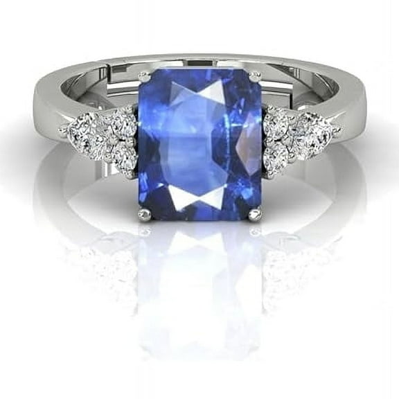 6.25 Carat Natural Blue Sapphire Gemstone Wedding Ring For Emerald Cut September Birthstone Silver Adjustable Ring For Women And Men
