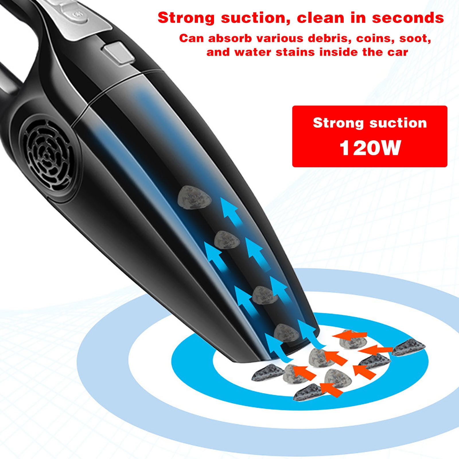 Pompotops Handheld Vacuum Cordless Car Vacuum Cleaner, Automotive Vacuum Cleaner, Dry And Wet Dual Purpose, Strong Suction 120W, High-power Car Mounted Vacuum Cleaner