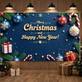 thumbnail image 3 of Christmas Theme Christmas Banner Festive Happy New Year Banner Gold Ornaments Pine Branches Holiday Banner for Christmas Party New Year Celebration Indoor Decoration, 3 of 9