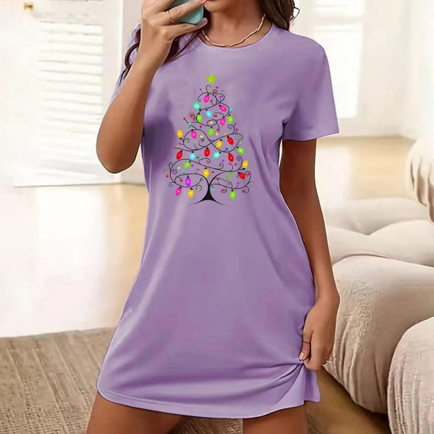 Camisón corto holgado y cómodo con cuello redondo y manga corta estampado para mujer