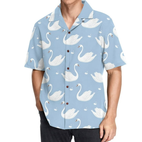 joogoo Men's Hawaiian Shirt Gooses on Blue Short Sleeve Casual Button Down Shirts M