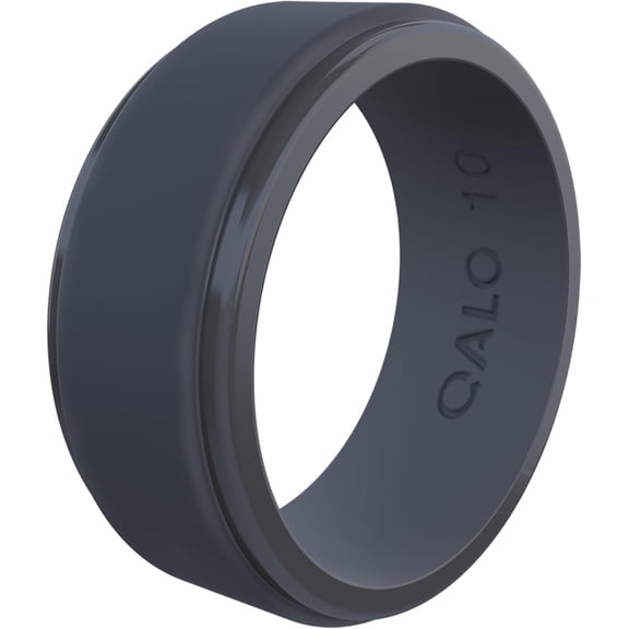 QALO Men's Blue Ridge Step Edge Polished Silicone Ring – Durable Wedding Bands with Flexible Comfortable Fit – Skin-Friendly and Lightweight Design – Size 12
