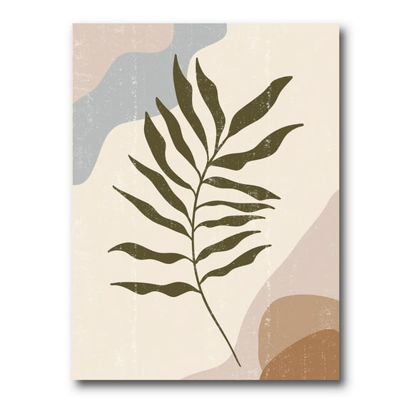 Designart ' Abstract Botanical Minimalist Leaf In Earth Tones I ' Modern Canvas Wall Art Print