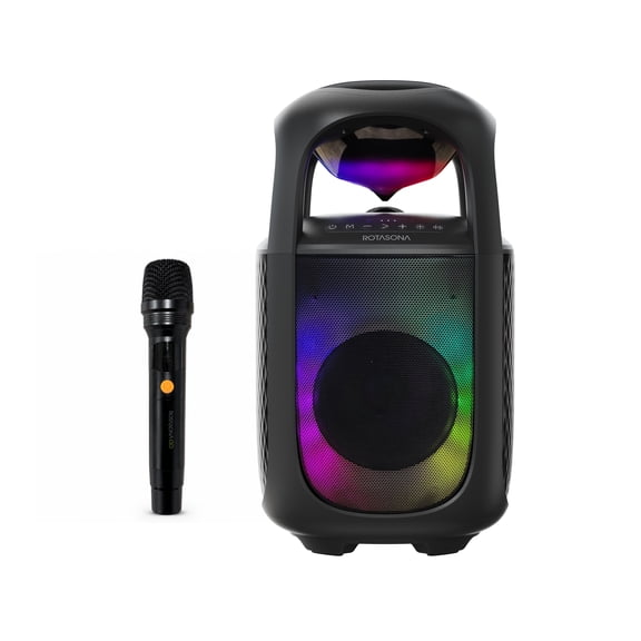 Rotasona Portable Party Speaker 360°Surround Sound Bluetooth Speaker with Deep Bass 65W Wireless Karaoke Speaker with Mic/Guitar Input RGB Light Effects TWS Pairing for Outdoor/ Home