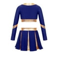 thumbnail image 2 of iEFiEL Kids Girls Color Contrast Patchwork Cheer Leader Dance Outfit Rhinestone Letters Print Crop Top with Pleated Skirt Navy Blue 16, 2 of 5