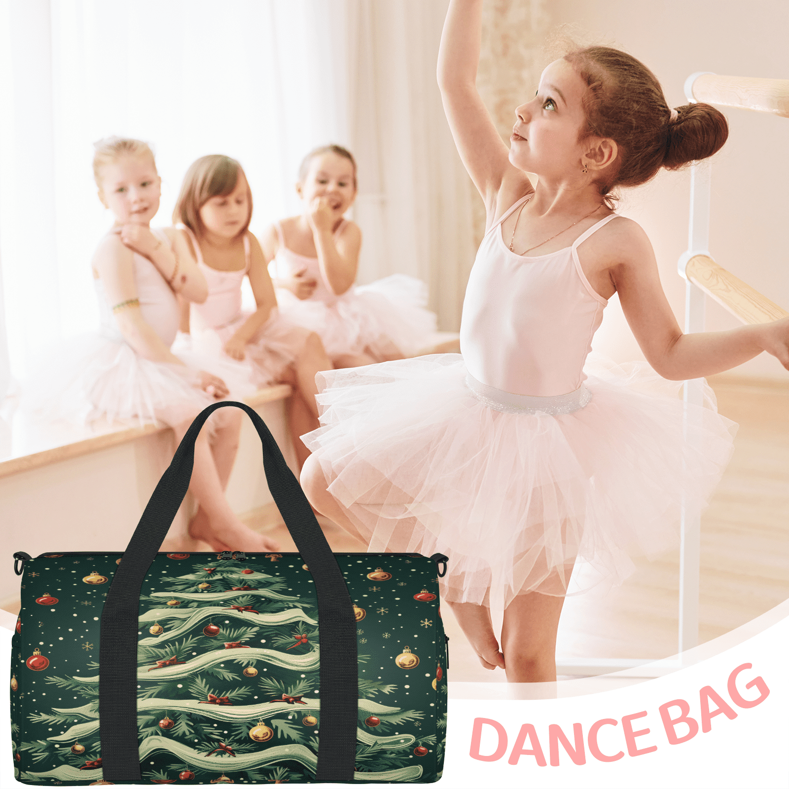 Herdesigns Christmas Travel Duffle Bag Sports Yoga Weekender Overnight Carry on Workout Bags Lightweight Waterproof Gym Tote Bag for Women Christmas Tree