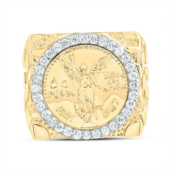 10kt Yellow Gold 5/8 Cttw Diamond Centenario Mens Ring, Men Size: 8-12