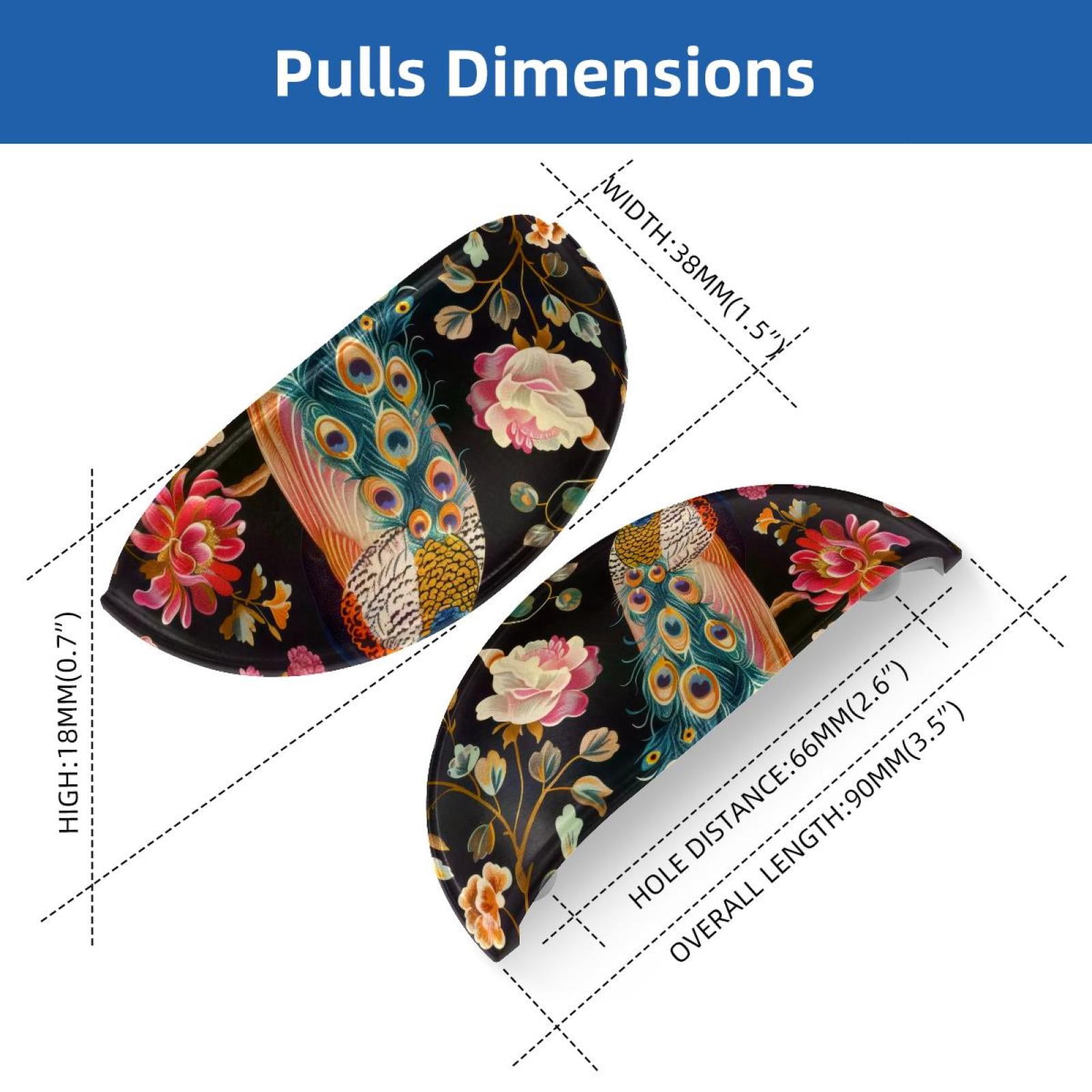 PhooArto 6 Pcs Cup Drawer Pulls, Peacock Flowers Pattern Shell Shape Handles Cabinet Knobs for Dresser Cupboard Closet Wardrobe with Screws