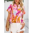 thumbnail image 5 of PRETTYGARDEN Boho Short Sleeve Floral Work Blouses for Women Dressy Casual V Neck Puff Sleeve Loose Chiffon Flowy Tops Shirts, 5 of 7