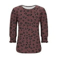 thumbnail image 6 of Dasayo Red Trendy Tops for Women 2025 Smocked 3/4 Sleeve Dressy Leopard Print Curved Hem Blouses Shirts for Women S, 6 of 6