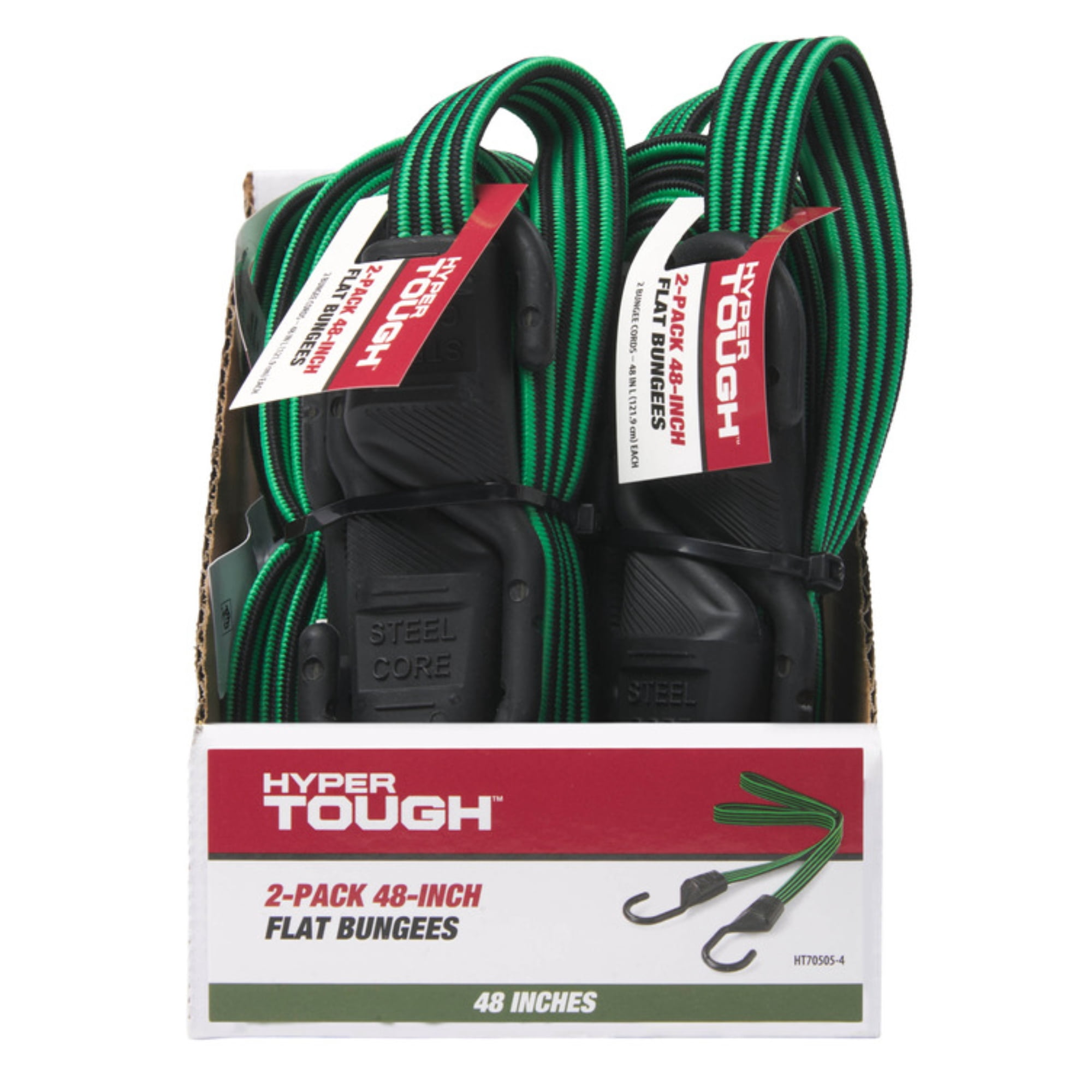 Hyper Tough Green/Black Flat Bungee Cord, 48 inch, 2-Pack