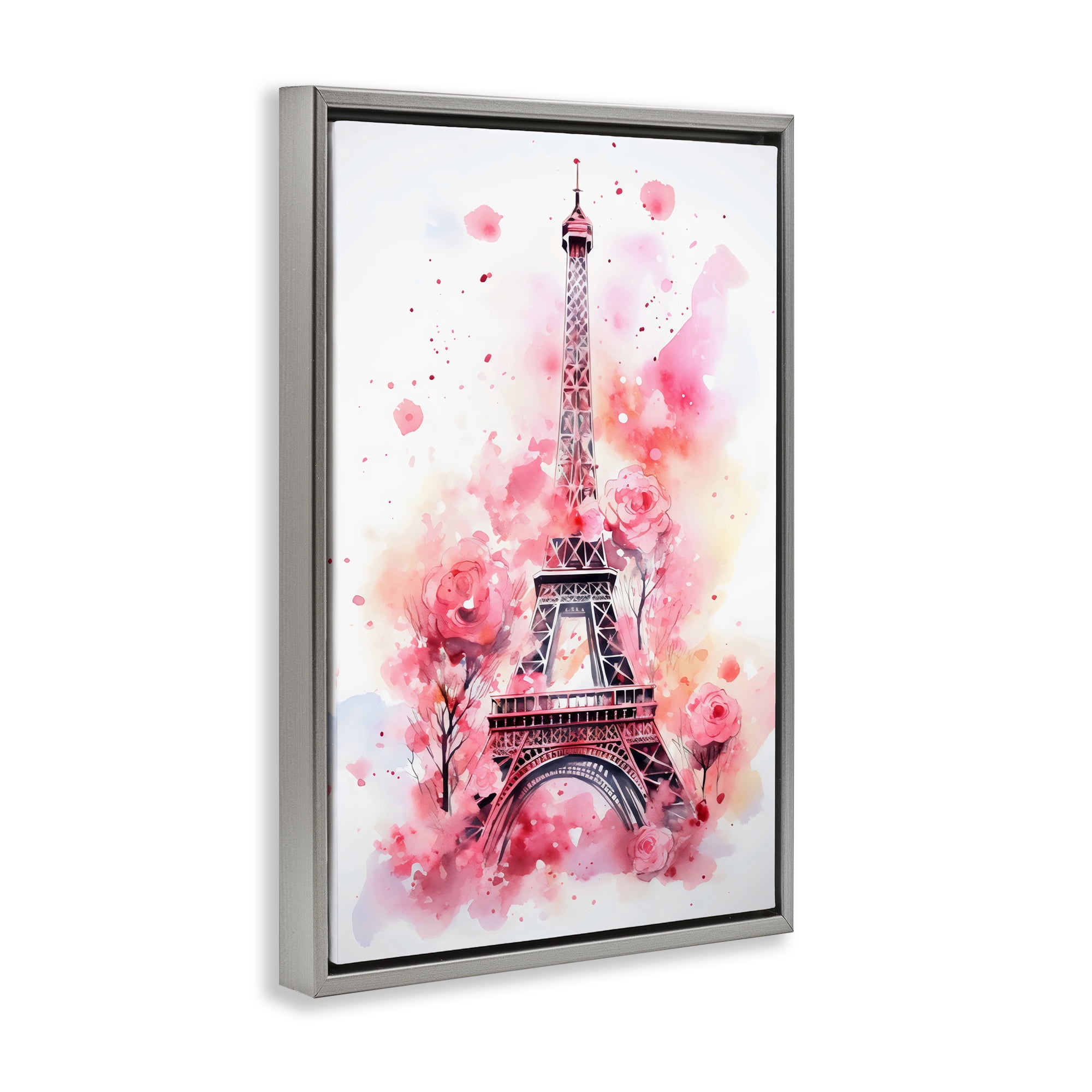 Stupell Industries Eiffel Tower In Roses Gray Framed Floater Canvas Wall Art, design by Creative Studio