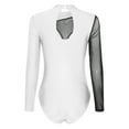 thumbnail image 4 of Alvivi Womens Rhinestone Mesh Splice Ballet Dance Leotard Turtleneck Long Sleeve Gym Bodysuit Tops White XXL, 4 of 7