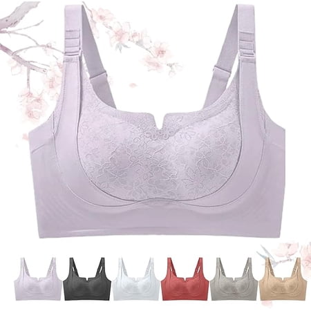 Stichou Custom-Lift Bust Shaping Bra 2026 Wireless Comfy Push up Bras Full Coverage Supportive Floral Everyday Breast Lifter Light Purple 2XL
