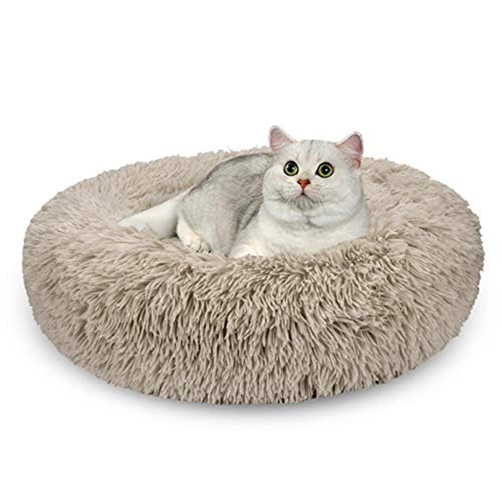 ECOCONUT Donut Cat Dog Bed in Shag Fur Comfortable Calming Dog Cat Bed for Small Medium Pet Size 24 x 24x10 for Up 25lbs Dog Plush Dog Bed Machine Washable 