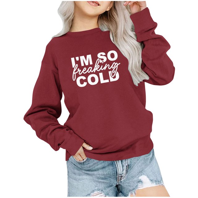 T-Shirt Basique à Manches Longues pour Petites Filles, Blouse à Capuche à Manches Longues, Chandail en Molleton Surdimensionné à Col Rond pour Filles, Mode Enfants, Chandail à Manches Longues, 1-12 Ans, Rouge 2-3 Ans