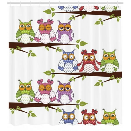 Owls Home Decor Shower Curtain Set Owls On The Tree Branches