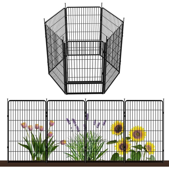 Tall Garden Fence with Gate, 45 in(H) x 13.4 ft(L) 6 Panels Heavy Duty Metal Animal Barrier Fence for Yard, Suitable For Indoor or Outdoor Dog Pet Fence, Garden Fence Border, Black