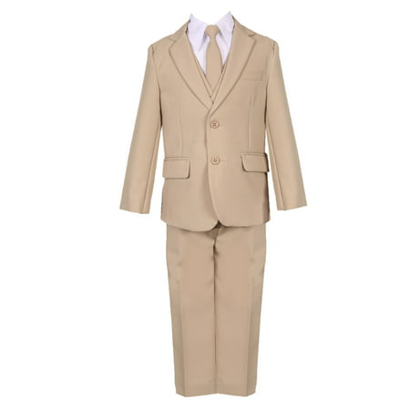 Rain Kids Boys Khaki Slim Fit Fancy 5 pc Special Occasion Suit (Best Slim Fit Rain Jacket)