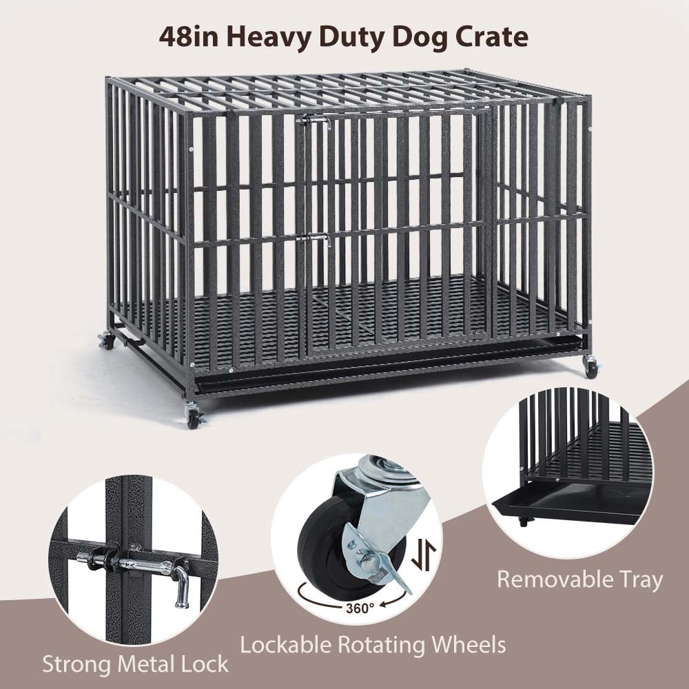 LUCKUP 48IN Heavy Duty Dog Crate 3 Doors Large Metal Dog Cage for Large & Medium Dogs