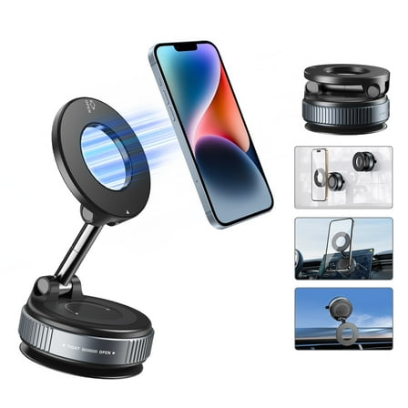 TONEOF Magnetic Cell Phone Mount, Vacuum Adsorption Car Holder for iPhone12-16 and Android, for Car Window, Car Screen and Treadmill, Mirror, Smooth Surface