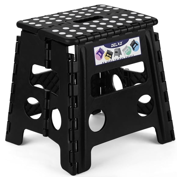 Taburete plegable Delxo negro de 13 pulgadas, antideslizante, 136 kg de capacidad