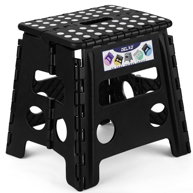 Taburete plegable Delxo negro de 13 pulgadas, antideslizante, 136 kg de capacidad