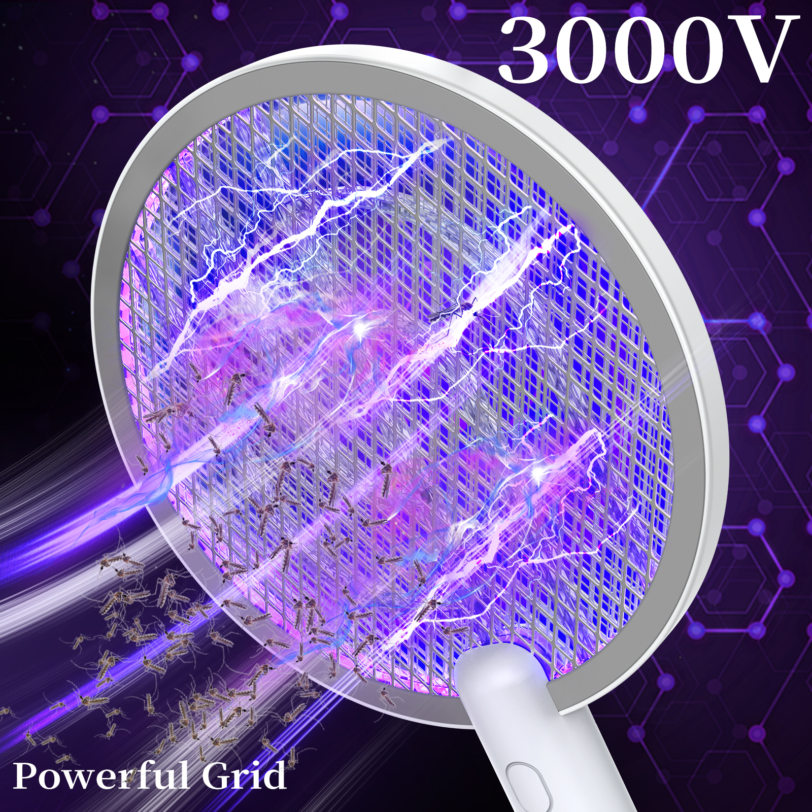 Bug Zapper, PALONE 2 in 1 USB Rechargeable Electric Fly Swatter Lamp & Racket, 3000V Pest Insects Control Flying Bugs Trap Mosquito Killer for Home, Kitchen, Office, Outdoor