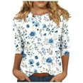 thumbnail image 2 of 3/4 Length Sleeve Shirts for Women New Summer Clothing Top Fashion Floral Print T-Shirts Women's Blouses Pullover Tops, 2 of 5