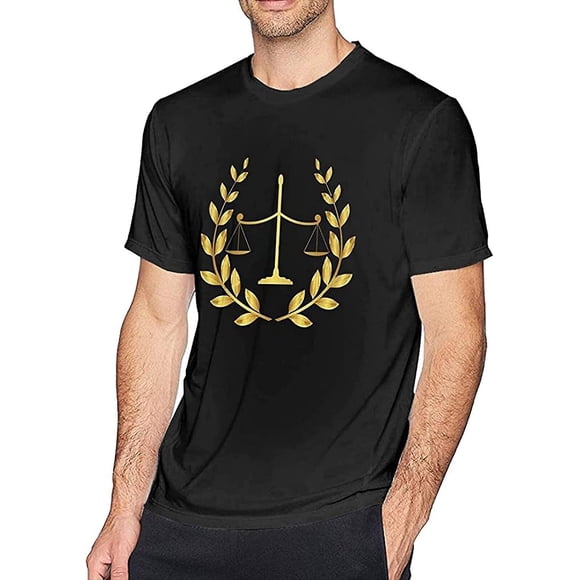 Golden Scales Of Justice Mens T-shirt Black Graphic Unisex Tee Shirt