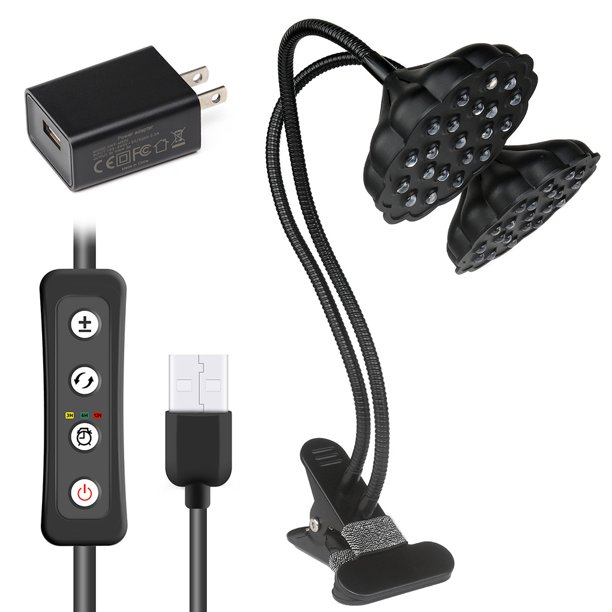 Luz de crecimiento de plantas de doble cabeza 360 grados Flexible USB alimentado por interior planta hortícola Clip lámpara de crecimiento cargador de enchufe de EE. UU. seitruly ZHF0456