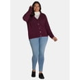thumbnail image 2 of The Pioneer Woman V-Neck Pointelle Cardigan Sweater, Lightweight, Women’s Plus, 2 of 5